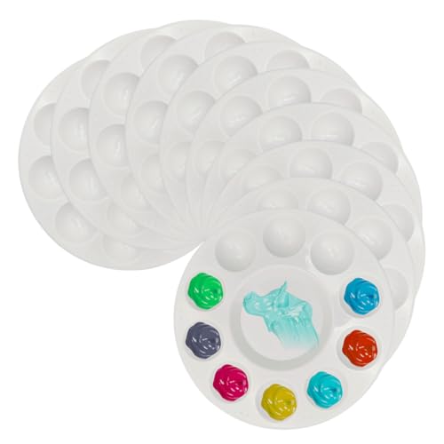 EUPSIIU 10 Pcs Paint Mixing Palette Tray, Plastic Round Palette, Color Palette, Mixing Palette for Painting and Oil for Watercolor Acrylic and Oil DIY Craft Professional Art Painting (White)