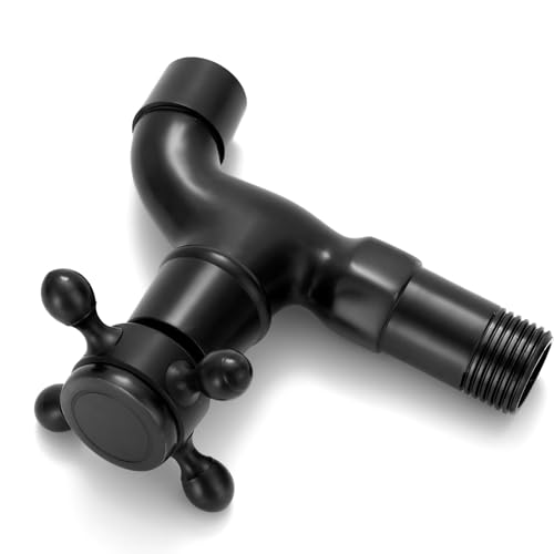 KUNGYO Vintage Kaltwasserhahn mit einem Kreuzgriff G1/2 Schnittstelle - Wandmontierte Waschtischarmatur für Badezimmer WC (Schwarz)