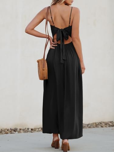 Image of CUPSHE Women Casual Dress Beach Sleeveless V Neck Summer Cutout Spaghetti Straps Formal Maxi Sun Dresses