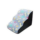 Galatée Escaleras para Mascotas, Escaleras para Perros De 3 Escalones, Escaleras para Perros Extraíbles y Lavables con Escalones En Pendiente, Rampa para Perros Suave y Cómoda(Gris Claro - Huesos)