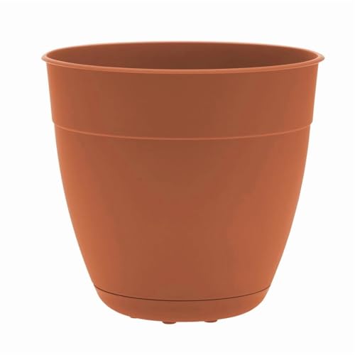 Bloem Dayton 12' Terra Cotta Recyled Plastic Planter Pot with Drainage Holes and Removable Saucer for Indoor and Outdoor Gardening