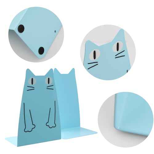 1 works Nonskid Metal Book Ends Cat Metal Bookend Large Heavy Duty Bookends Book Organizer Holder Cat Shape bookends for School Library Shelf Home Office (Black) - Image 3
