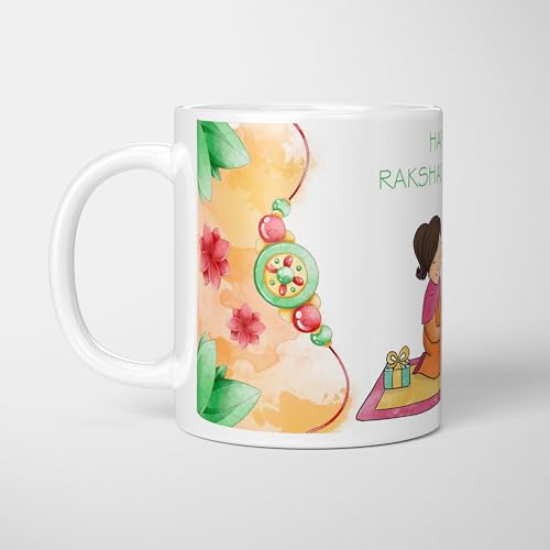 Image of Rakhi for Brother Printed Mug with Keychain Best Rakhi Combo Gift for Brother & Sister Rakshabandhan Return Gifts for Sister White 350ml Coffee Mug(Pack of 5)(Combo Set)(RMCKRCG604)