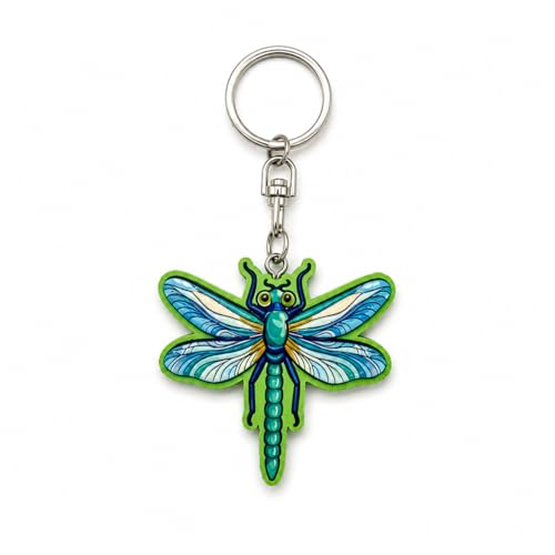 Woody Pals Llavero de Madera Insectos y Bichitos, Diseños de Mariposa, Abeja, Mariquita, Libélula... Llavero con acabado artesanal para Llaves, Mochila, Bolso o Regalo Original (Libélula)