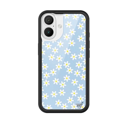 Image of Wildflower Cases - Compatible with iPhone 16 | Protective Black Bumper, 6.5ft Drop Test Certified, Women Owned Small Business | White Pastel Light Dainty Floral Cute Trendy | Blue Daisy