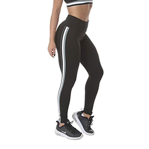 Calça Legging Listras Tricolor Lateral Preto