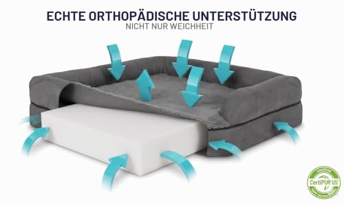 The Dog's Bed Orthopädisches Eck-Hundebett, Memory-Schaum, Wasserdicht, Mittel, Schwarzer Plüsch, lindert Schmerzen Bei Arthritis und Hüftdysplasie Therapeutisch Unterstützend, Tierärztlich Zugelassen