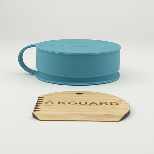 KGuard WaxBox – Wiederverwendbare Silikonbox in Lebensmittelqualität mit Bambusschaber – Zum Transportieren, Recyceln und Schützen deines Surf-, Kite- oder SUP-Wachses – Ø 8 cm / 56 g – Türkis