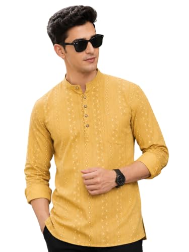 Image of Majestic Man Men's Cotton Regular Fit Short Printed Designer Kurta