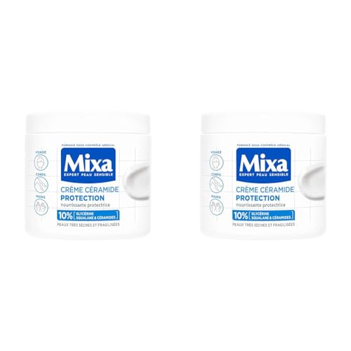 Mixa Expert Peau Sensible - Crème Céramide Protection - Anti-Sécheresse Sévère - Peaux Très Sèches et Fragilisées - Visage, Corps, Mains - Hypoallergénique - Sans Parfum - 400ml (Lot de 2)