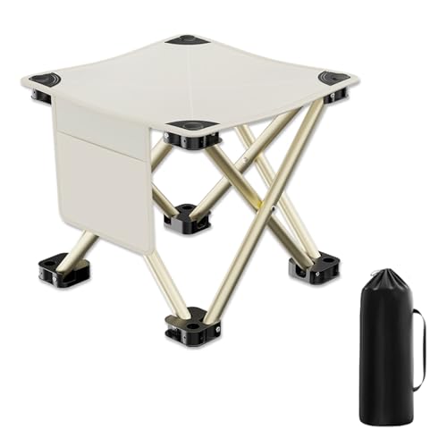 BTIUGYI Taburete de Camping, Taburete Plegable Portátil con Bolsa de Almacenaje, Reposapiés de Exterior para Viajar, Senderismo, Jardín, Pesca, Barbacoa, Playa (Blanco, 28CM)