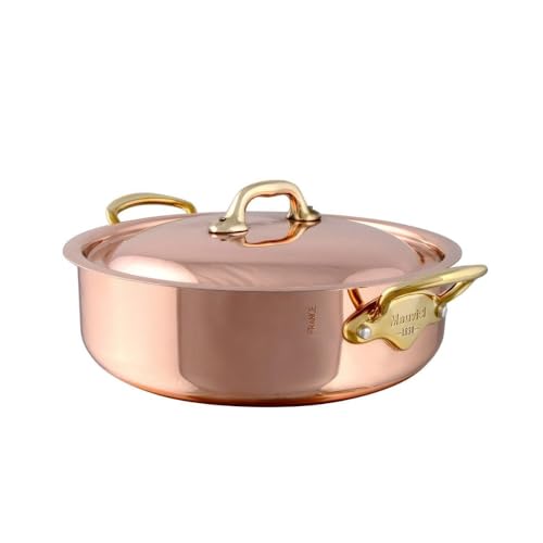 Mauviel M'Heritage 150 B 1.5mm Polished Copper & Stainless Steel Rondeau With Lid & Brass Handles, 6-Qt, Made In France