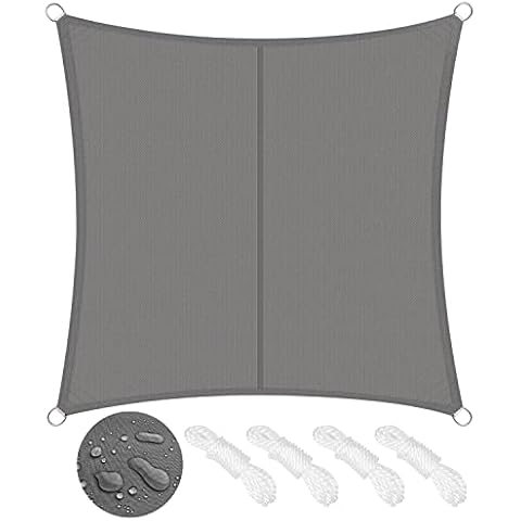 Sun Shade Sails 2m x 2m, Grey Canopy Outdoor Waterproof, Garden Sail PES 95% UV Block, with Free Rope, for Patio Backyard Lawn Yard Pool Cover