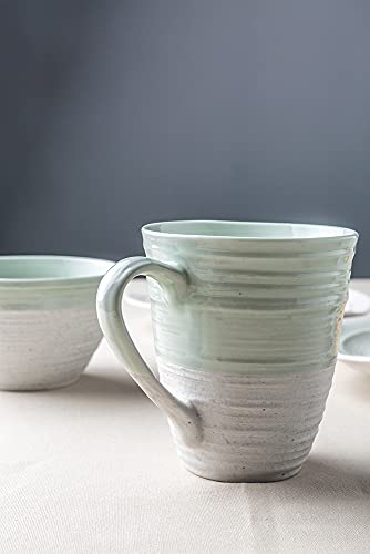 Pangu 16-Piece Dinnerware Sets, Service For 4, Blue, 4 Bowls, 4 Dishs, 4 Salad Plates, 4 Mugs, Misty Forest #TOP4