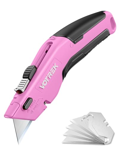 Image of VOTREK Box Cutter Utility Knife, 2-in-1 Safety Retractable Box Cutter for Women, Quick Change Razor Knife for Home, Office & DIY, Blade Storage Design, with Extra Sharp Razor & Hook Blades (Pink)