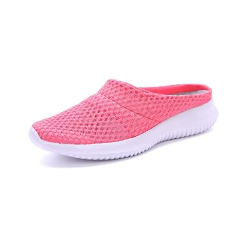 APUM Women's Garden Shoes- Casual Lightweight Slip On Flat Shoes Knitted Mesh Fabric Non-Slip Rubber Soles Breathable Beach Shoes Clogs Shoes (pink 41EU) Cover