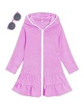 LUCKYGAL Girls Swim Cover Up Kids Swimsuit Coverup Purple Long Sleeve Zip-Up Beach Pool Clothes, Size 6 7