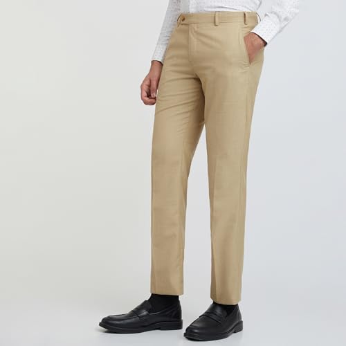 Image of Park Avenue Men's Polyester Blend Structure Pattern Smart Fit Flat Front Formal Trouser
