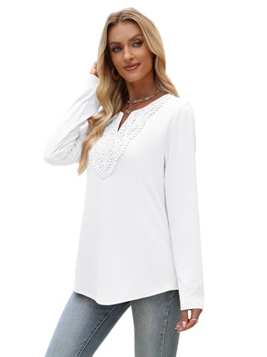 Image of XIEERDUO Boho Tops for Women Blouses Dressy Casual V Neck Long Sleeve Shirts Fall Outfits Trendy Vacation Clothes