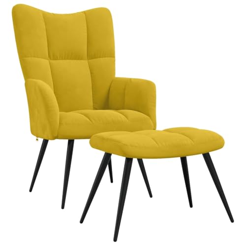 vidaXL Relaxsessel mit Hocker, Sessel mit Stahlgestell, Relaxstuhl Polsterstuhl mit Armlehne, Fernsehsessel Polstersessel Wohnzimmer, Modern, Senfgelb Samt