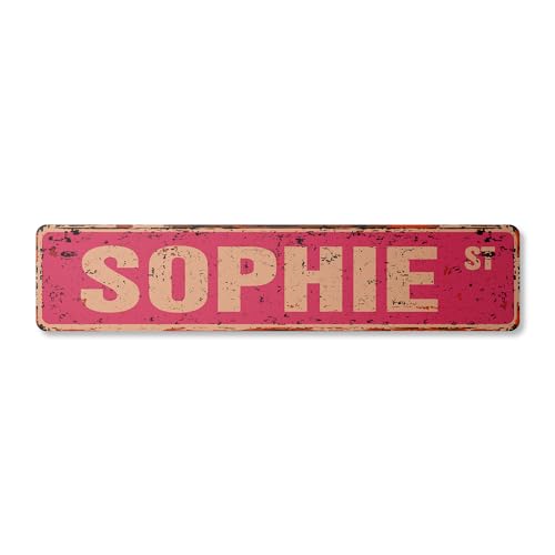 Sophie Vintage Aluminum Street Sign Childrens Name Room Metal Sign Rustic Metal tin | Indoor/Outdoor | 30