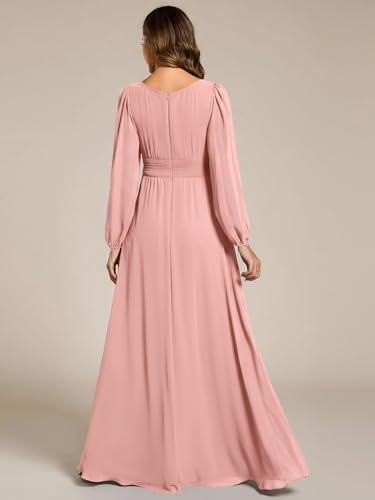 Image of Ever-Pretty Women's Crewneck Long Lantern Sleeves Floor Length A-Line Pleated Chiffon Formal Dress 0106B