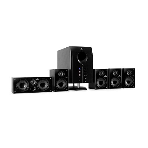 auna Areal Active 525, 5.1 Surround Sound System, Home Cinema System, Bass Reflex, 5 Satellite Speakers, Bluetooth, USB Port, SD, AUX, Pianoblack