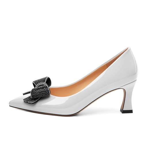 Image of Heels for Women Closed Patent Pointed Toe Bow Pumps Slip on Kitten Low Heels Wedding Party Dress Office Shoes 2.5Inch