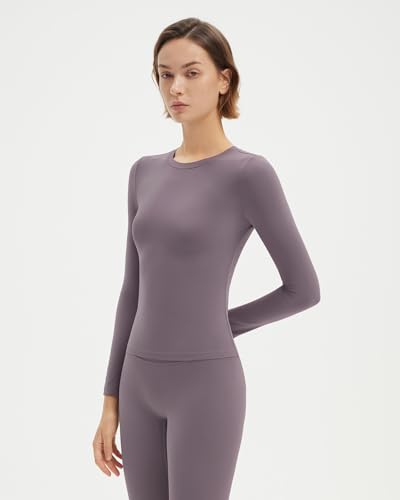 SUUKSESS Women 2 Piece Workout Set Tummy Control Legging Long Sleeve Workout Top2