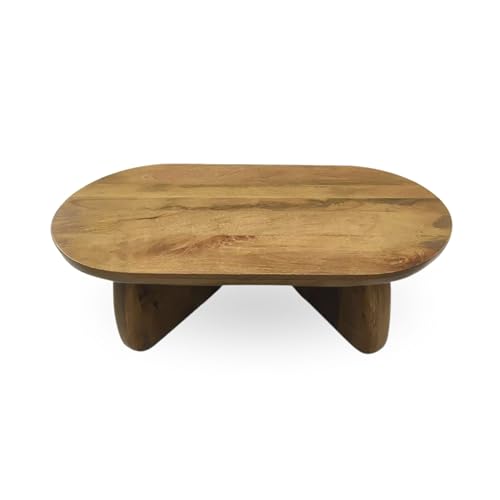 Image of Gharaana Toro Modern Wooden Centre Table for Living Room (40x20x16 inch) Solid Mango Wood | Honey Gold Finish | Oval Solid Wood Luxury Contemporary Coffee Table
