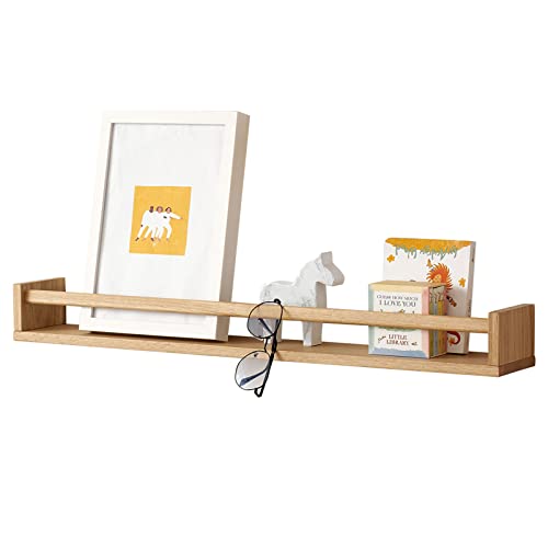 INMAN Wood Floating Nursery Shelves,Wooden Floating Kindergarten Bookshelves,Wall Shelf Organizer for Baby Nursery Decor,for Bathroom Walls Decorate Kitchen Spice Rack(Oak32 inches)