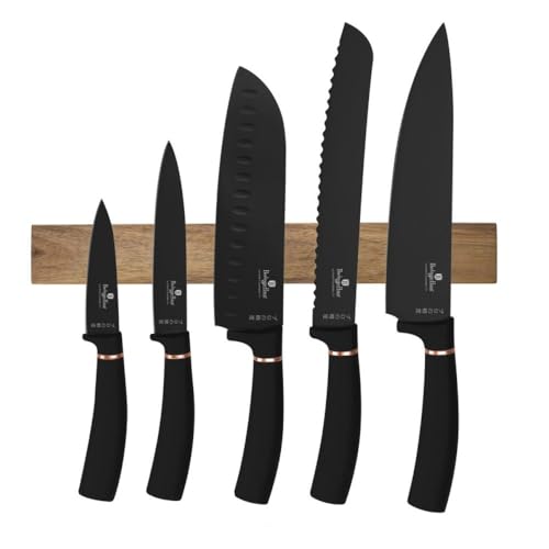 Berlinger Haus Set de couteaux avec bloc en bois magnétique 6 pièces Black Rose Collection | Élégant et de qualité supérieure