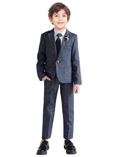 Reviews de Trajes y Blazers para Niño los más recomendados. 47 LOLANTA - Conjunto de Traje para niños con diseño de Anillos de Boda, a Cuadros, Pantalones de Blazer a Rayas, Pajarita, Azul, 3 Años/4 Años
