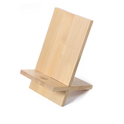 Eldraqth Bamboo Cell Phone Stand Cell Phone Stand for Desk Solid Wood Stands Wooden Holder Portable Wood Holder for Bed Compatible with Smart Tablet Desk with Charging Hole