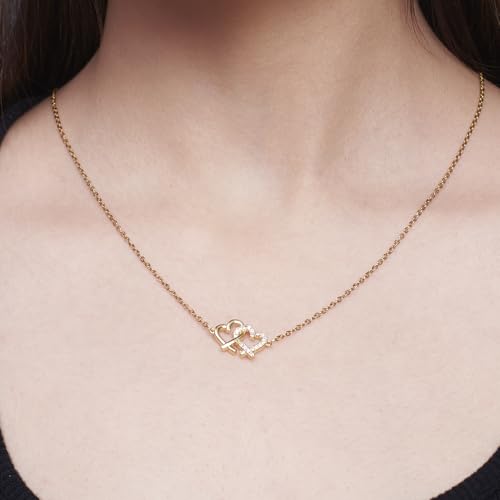 Image of SALTY Anti Tarnish Linked Heart Pendant Necklace for Women | Stylish Locket Chain | Fashion Jewellery Accessories | Minimal Jewelry | Ideal for Gifting | Marriage, Birthday | Gift for Valentine Day