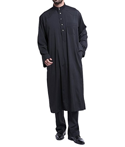 Qianliniuinc Loose Style Middle East Kaftan Dubai Arab Muslim Islamic Men's Clothing Suit Shirt Pants