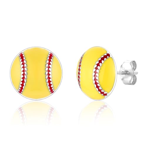 EPIRORA Sterling Silver Sports Earrings, Hypoallergenic Volleyball Softball Baseball Basketball Tennis Stud Earrings for Women Teen Mom Sport Fan Lover Gift Stocking Stuffer Accessories