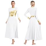 BNDDZBN Praise Dance Dresses for Women Women Liturgical Praise Dance Dress Applique Worship Lyrical Dancewear(White,S)