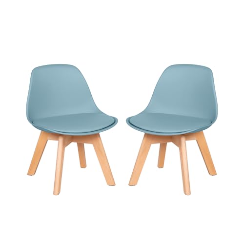EGGREE Sillas con Patas de Madera, para niños, Altura del Asiento 33 cm, Sillas estables con Respaldo,Grupo de Asientos Mesa para niños,42 * 39 * 50, Azul