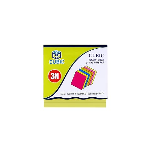 Image of Cubic Prompt Neon Sticky Notes | Pack of 2 | 10cm x 10cm (4 inchx4 inch) | 100 Ruled Sheets Each | Multicolour | Lined Self-Adhesive Note Pads for Office | School | Home Use