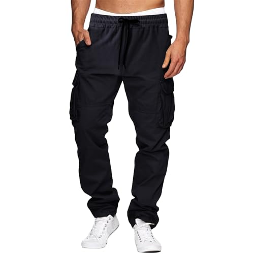THWEI Cargo Pants for Men Casual Cotton Drawstring Lightweight Relaxed Fit Work Pants Multi Pockets