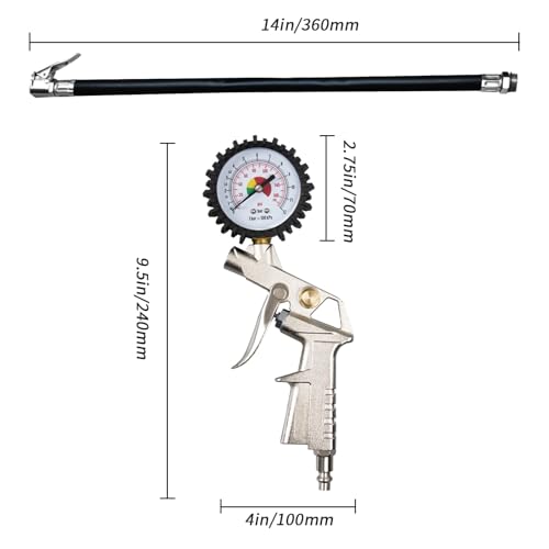 Image of Tire Pressure Gauge, 170 PSI Tire Inflator Gauge with Bike Presta Valve Adapter, 4 Valve Caps, Compatible with Cars, Suvs, Trucks and Motorcycles