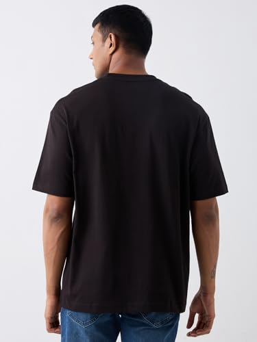 Image of Spykar Men's Oversized Round Neck Half Sleeve Solid Casual T-Shirt