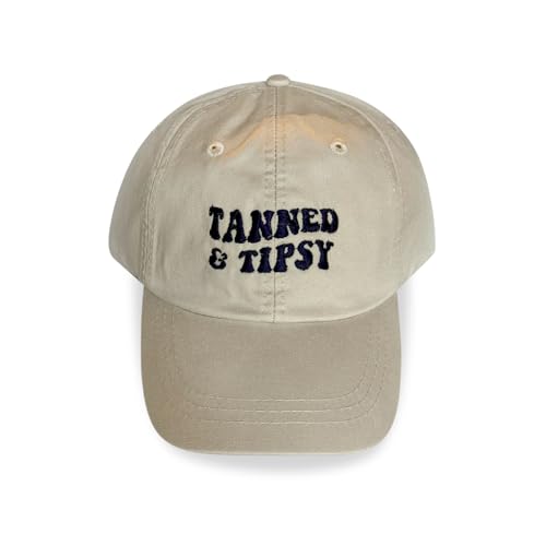 Tanned and Tipsy Beige Baseball Cap with Blue Embroidery for The Summer Girls | Perfect for Hamptons Summer, Nantucket Summer, Summer Trips, HGW, RMW, Any Outdoor Activity, Tanning Lovers