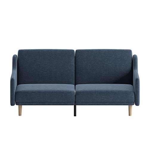 Flash Furniture Delphine Convertible Split Back Sofa Futon - Navy Faux Linen Upholstery - Solid Wood Legs - Curved Armrests - Sleeper Couch For Small Spaces #TOP7