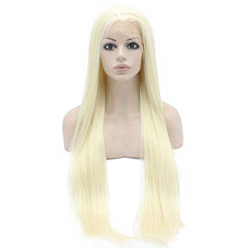 Synthetic Hair Fiber Natural Wigs Long Straight Half Hand Tied Light Blond Synthetic Lace Front Wig at Mxangel