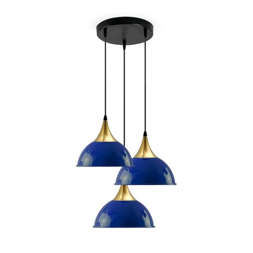 Image of LEDSone 3 Way Vintage Industrial Metal Lampshade Modern Hanging Retro Ceiling Pendant Lights (Navy Blue, with Out Bulb), CRSF200