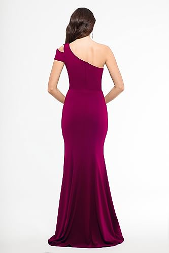 Image of Betsy & Adam Long Slim One Shoulder Dress | Cold Shoulder Evening Gown