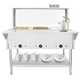 3-Pan Commercial Food Warmer, 110V Electric Steam Table Professional Buffet Catering Food Warmer with Sneeze Guard & Storage Shelf, Stainless Steel Steam Table Serving Counter for Party Restaurant