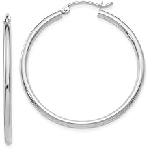 14k White Gold Round Hoop Earrings, 35mm 2mm Thick